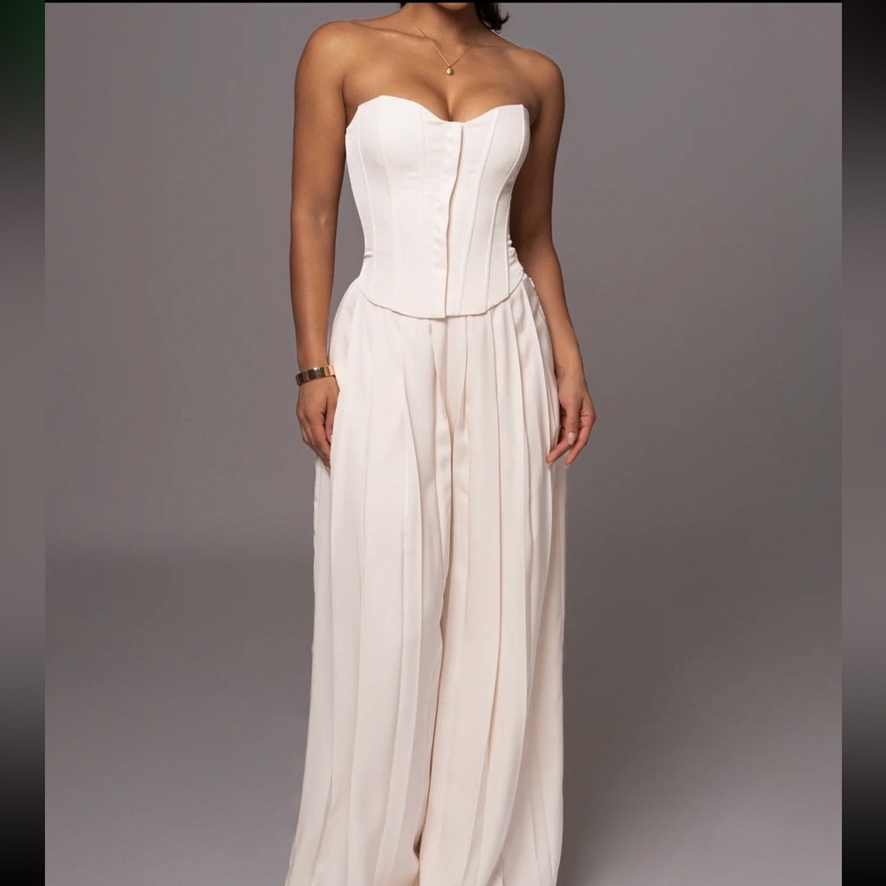 JLUXLABEL Cream Wide Leg Pleated Trousers